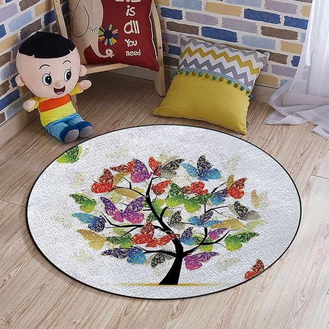 MultiRound mat Office Chair Mat Shaded Animals Tree Colored Wings Flying Hardwood Floor Protection mat for Office and Home Computer Chairs Tree of Life Diameter 60 in