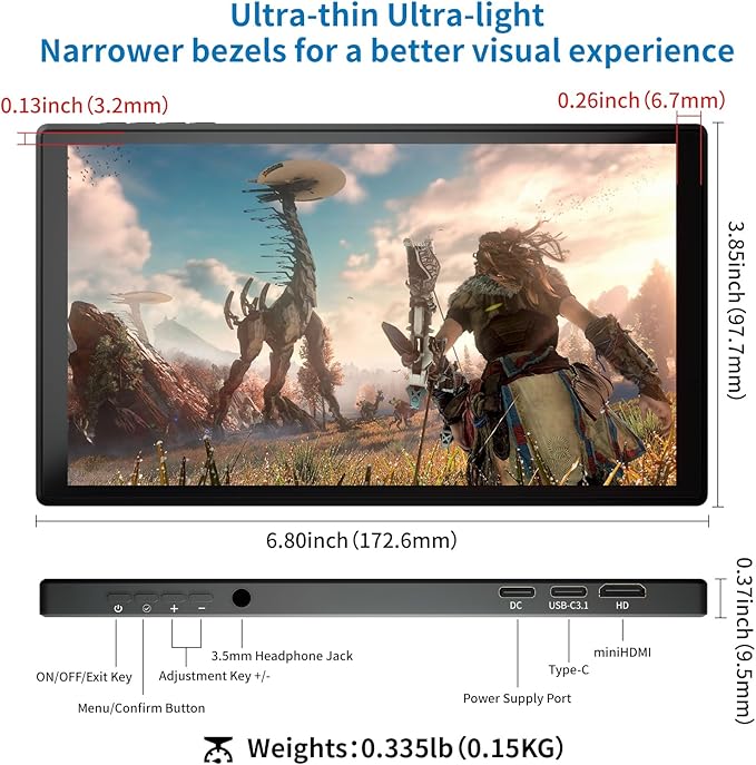 PeakDo 7 inch Portable Touchscreen Mini 1080P 60Hz USB C HDMI Monitor Ultra Thin Lightweight IPS LCD Display Second Screen for Gaming Working PS5 Xbox Laptop PC