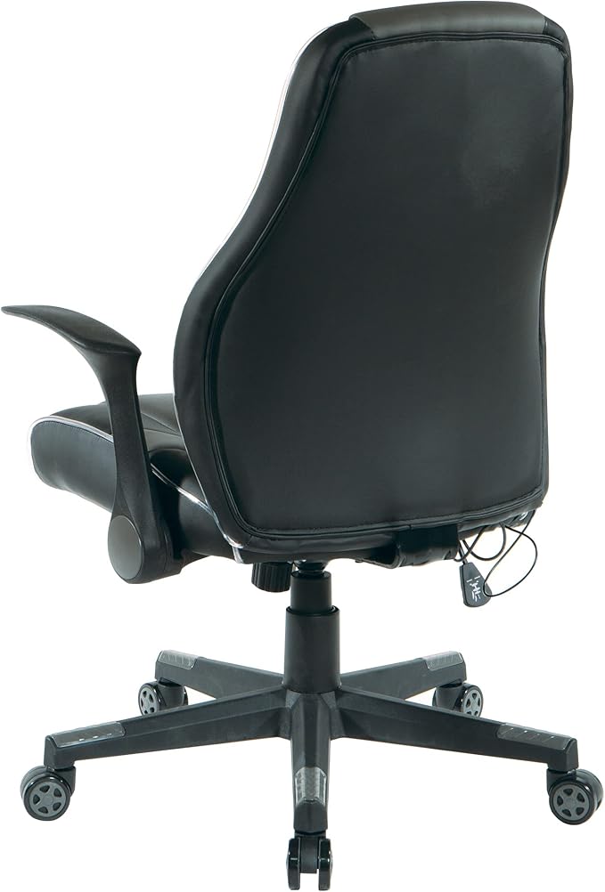 OSP Home Furnishings Output Mid-Back LED Lit Gaming Chair with Thick Padded Seat and Lumbar Support Black Faux Leather with Grey Trim and Accents