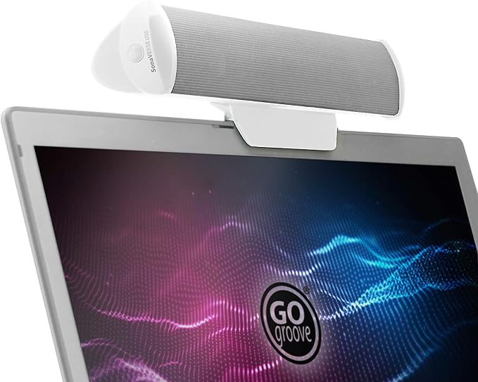 GOgroove SonaVERSE USB Speakers for Laptop Computer - USB Powered Mini Sound Bar with Clip-On Portable External Speaker Design for Monitor One Cable for Digital Audio Input and Power (White)