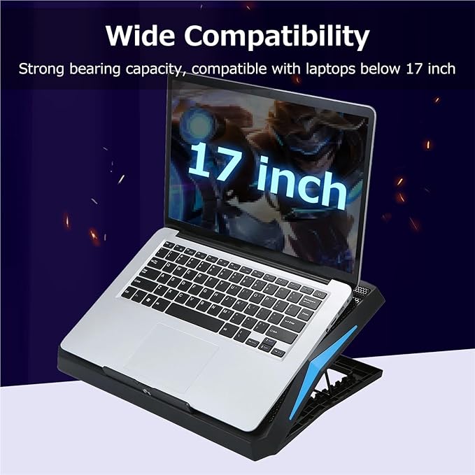 Compatible for Under 17 Laptop Cooling Pad 6 Fans 6 Height Adjustable Stand Built-in Phone Holder