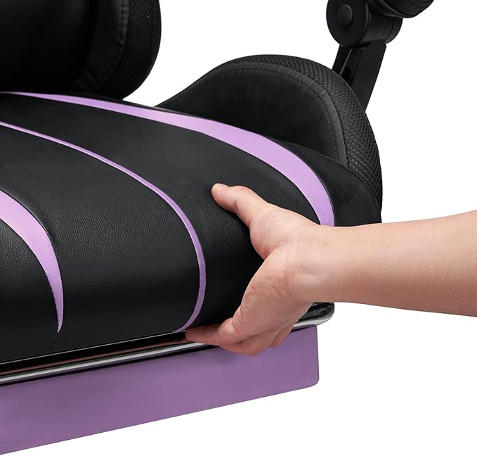 HOFFREE RGB Gaming Chair with Speakers Massage Computer Gaming Chair with LED Lights and Footrest High Back Video Game Chair for Adults Purple and Black