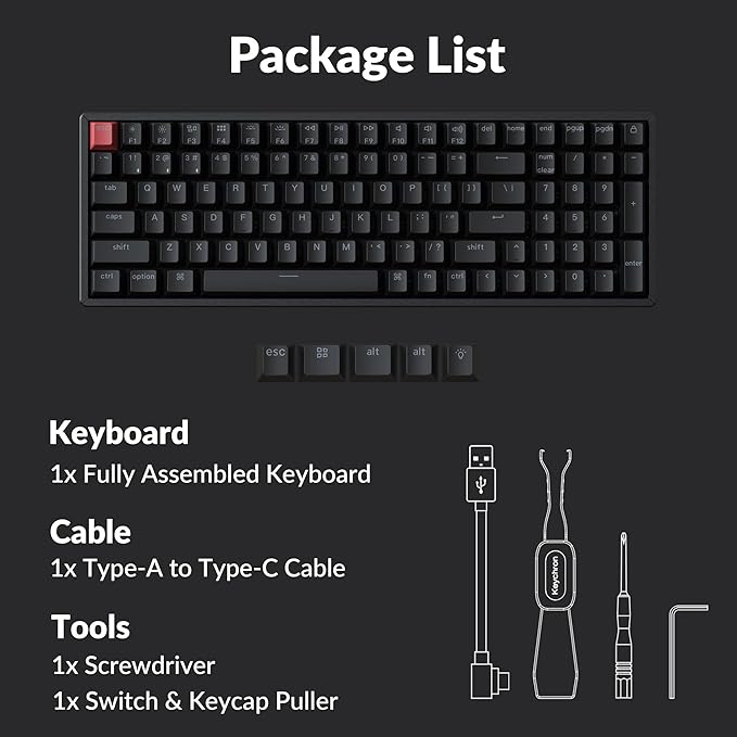 Keychron K4 96% Layout QMK Wireless and Wired Mechanical Keyboard Super Brown Switch RGB Backlight Aluminum Frame with Shine-Through Double-Shot PBT Keycaps for Mac Windows-Version 3