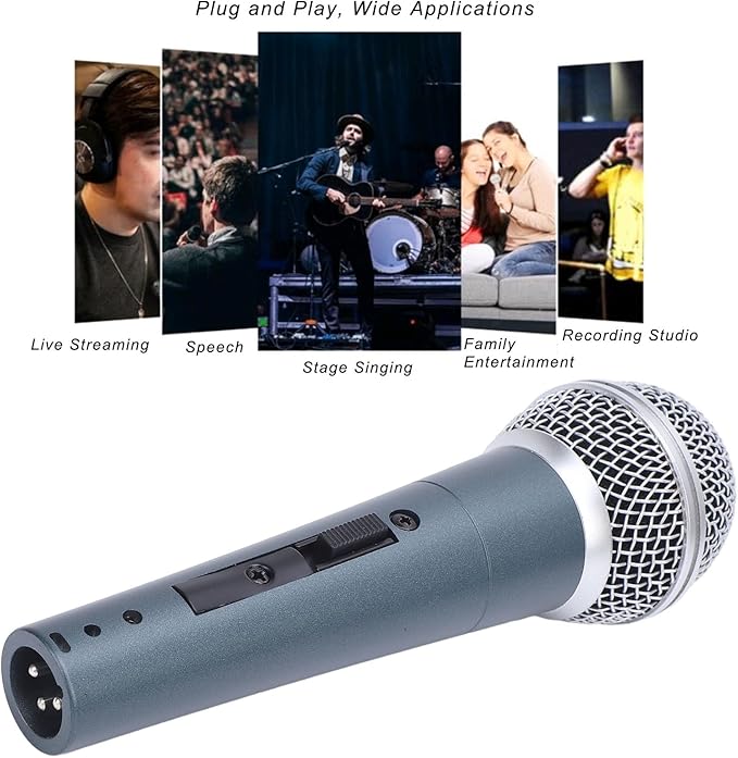 Wired Dynamic Microphone Moving Coil Cardioid Handheld with Shock Absorber for Active Speakers Mixers Amplifiers Recording (Cyan)