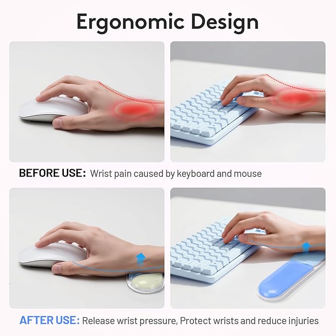 Upgrade Keyboard Wrist Rest Set Gel Keyboard Wrist Support Mousepad Ergonomic Mouse Wrist Mat for Computer Laptop Home Office Blue Color Block