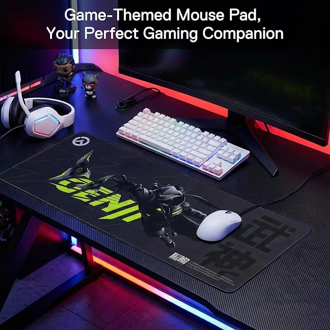 Blizzard Overwatch Large Game Mouse Pad XXL Keyboard Pad for Gamer Office &amp Home Non-slip rubber base Extended Mice Mat with Stitched Edge Smooth Stable and Durable 31.5 * 11.8in(The Genji Bl