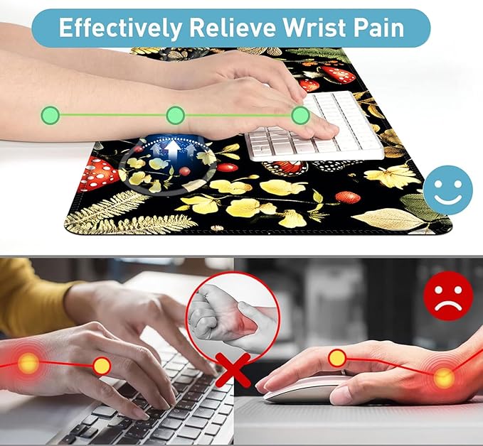 Large Mouse Pad and Keyboard Wrist Rest Desk Pad for Keyboard and Mouse 4-in-1 Large Gaming Mouse Pad with Wrist Support Desk Mat for Home Office Study GameMushroom Butterfly Flower