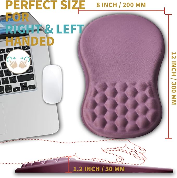 Hokafenle Ergonomic Mouse Pad Wrist Support with Massage Design Wrist Rest Pain Relief Mousepad with Memory Foam&ampNon-Slip PU Base Mouse Pads for Wireless Mouse &amp Desk (12x8 inchDark Pink)