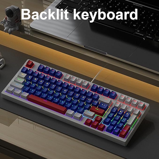 Small 98Keys Mechanical Gaming Keyboard with LED Backlights Ergonomic Keyboard for PC Gamers Office Wire Keyboard
