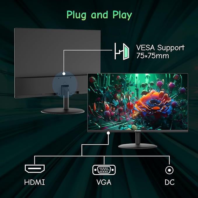SANSUI Computer Monitor 24 inch Eye Care FHD 1080P Display HDMIVGA Ports with 178° Viewing Angle/Frame-Less/Tilt/VESA Compatible for Office and Home