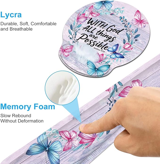 Keyboard Wrist Rest and Mouse Wrist Rest Pad with Cup CoasterMade of Memory FoamErgonomic SupportEasy-Typing and Pain Relieffor Gaming Office Home Computerwith God All Things are Possible Floral
