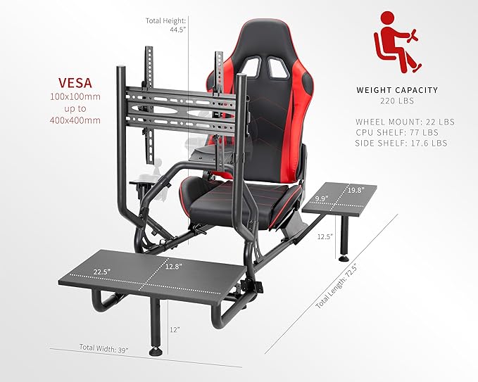 VIVO Premium Racing Simulator Cockpit with TV Mount and Shelf Kit Wheel Stand Gear Mount Fits Logitech Thrustmaster Fanatec Compatible with Xbox One Playstation VESA 400x400 STAND-KIT-RACE1BS