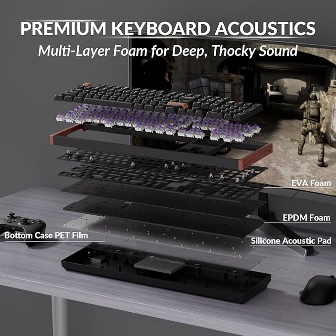 Keychron K10 HE Hall Effect Keyboard Wireless Magnetic Switch Hot Swappable Adjustable Actuation Rapid Trigger Mode with Aluminum + Wood Frame Full-Size Custom RGB for Mac Windows Linux - Black