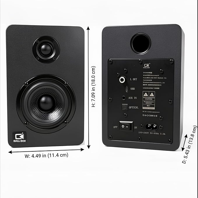 H1 Computer Speakers for Desktop PC Monitor &amp Laptop 60W Powered 2.0 Stereo with Bluetooth 24-Bit USB-C DAC Optical 3.5mm AUX Bass/Treble Control Black