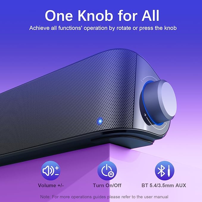 Nylavee Computer Speakers with Subwoofer 2.1 PC Speakers System with Bluetooth 5.4 &amp 3.5mm Aux-in 60W Peak Power AC Adapter Powered Computer Sound Bar for Desktop PC Laptop Monitor Gaming
