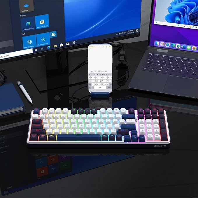 Redragon K744 PRO 99 Keys Wireless Gasket RGB Gaming Keyboard 3-Mode Mechanical Keyboard w/Hot-Swap Socket Round PBT Keycaps &amp 5-Layer Noise Dampening Custom Linear Switch