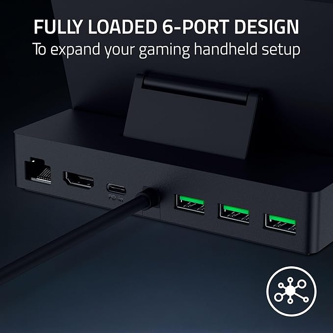 Razer Handheld Dock Chroma: Charging Hub &amp Expand Connectivity for Mobile Gaming &amp Tablets - iPhone 16 Steam Deck ROG Ally Switch &amp More - USB C USB A (3) HDMI GbE - 100W Power Passt