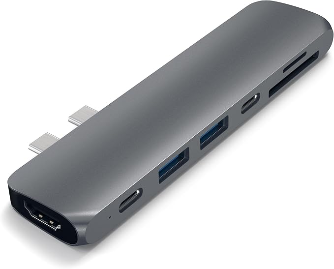 Satechi USB C Hub Adapter USBC Dongle 7 in 1 USB-C with 4K HDMI 87W PD Charging USBC Data 2 USB-A Data Micro/SD Card Readers for M5/M4/M3/M2/M1 MacBook Pro/Air - Space Gray