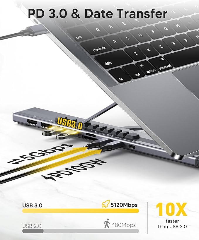 USB C Laptop Docking Station Stand Dual Monitor Single 8K for Windows DP 1.4 or Dual 4K for Win and Mac 9 in 1 USB C Hub with HDMI+DP 2*USB 3.0 PD 100W USB C 3.0 SD/TF Universal Dock Station