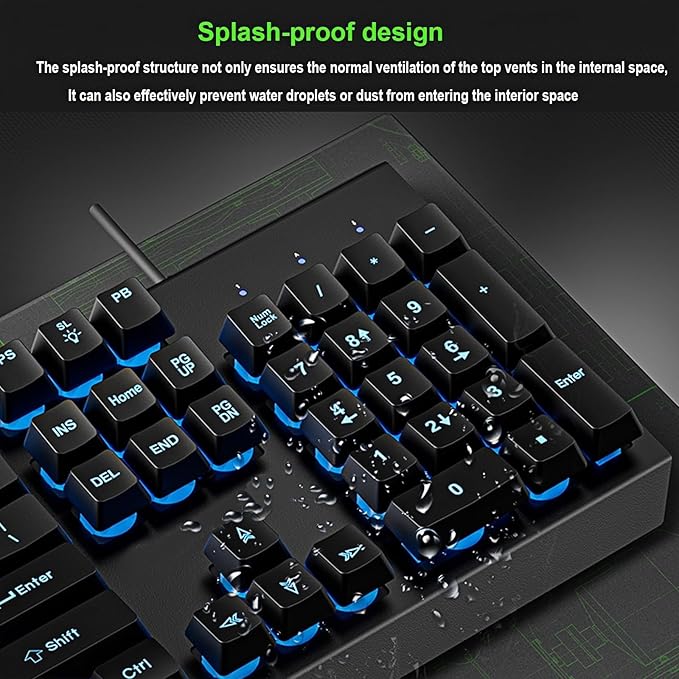Wired Rainbow LED Gaming Keyboard104 Keys Light Up Mechanical Feeling Computer Keyboard With Palm Rest for Windows LaptopPC Gamers Office DeviceTravel Easy to Carry on Business TripWoking(Black)
