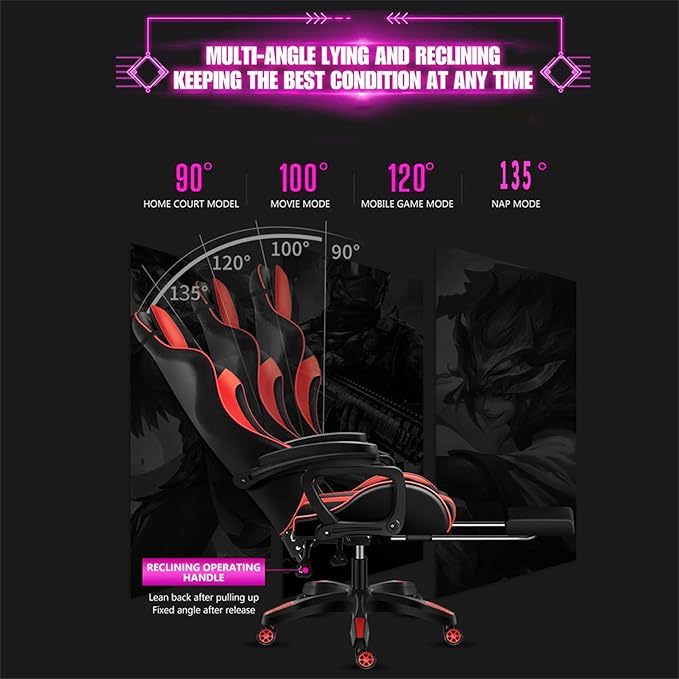 Ergonomic Video Game Chair with Speakers and LED Light Gaming Chair with Footrest and Massage Office Chair Reclining Computer Chair PU Leather Chair with Adjustable Backrest and ArmrestWhite