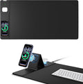 Mouse Pad with Magnetic Wireless Charging &amp Adjustable Phone Stand 31.5x15.8 Extended Desk Mat Waterproof Ultra-Smooth Keyboard Pad Non-Slip Base Black