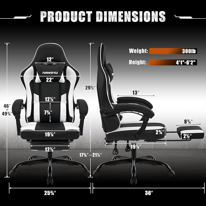 Gaming Chair with Footrest Reclining Video Game Chairs for Adults with Lumbar Support Linkage Armrests Ergonomic Computer Chair for Gaming or Office PU Black-White