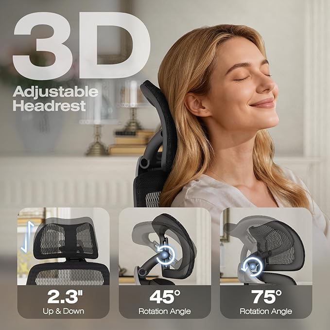 ELABEST X100 Ergonomic Mesh Office Chair Big and Tall Hone Desk Chair with 5D Flip-Up Arms Adjustable 3D Lumbar SupportGaming &amp Executive Computer Chairs for Long Hours Padded Seat
