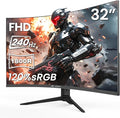 CRUA 32 Curved Gaming Monitor 240Hz Full HD 1920×1080P VA Panel 1800R Ultra-Wide Screen 120% sRGB Color AMD FreeSync Low Blue Light HDMI 2.0 &amp DP 1.4 Ports Wall Mountable Installs-Black