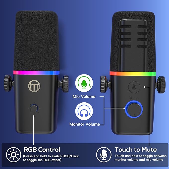 ZealSound XLR/USB Dynamic Microphone for Gaming PodcastMic for iPhone Phone PC Computer Gaming Streaming Microphone with RGB LightMute ButtonMic GainHeadphones JackBoom Arm StandSinging YouTube