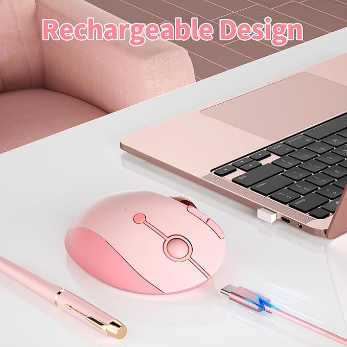 seenda Wireless Trackball Mouse Bluetooth - Ergonomic Rollerball Mouse Rechargeable 3 Device Connection Optical Mice Adjustable DPI Thumb Control Mice Compatible for Mac/Android/Windows - Pink