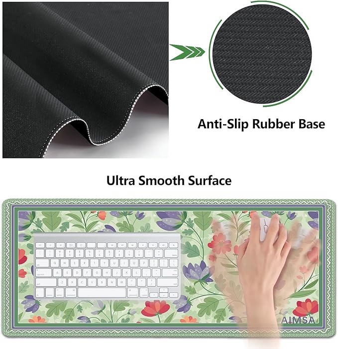 AIMSA Gaming Mouse Pad Wrist Support Set Desk Pad +Mouse Wrist Rest +Keyboard Wrist Rest +Coaster 4in1 Ergonomic Mouse Pad Combo for Home Office -Red Purple Flower