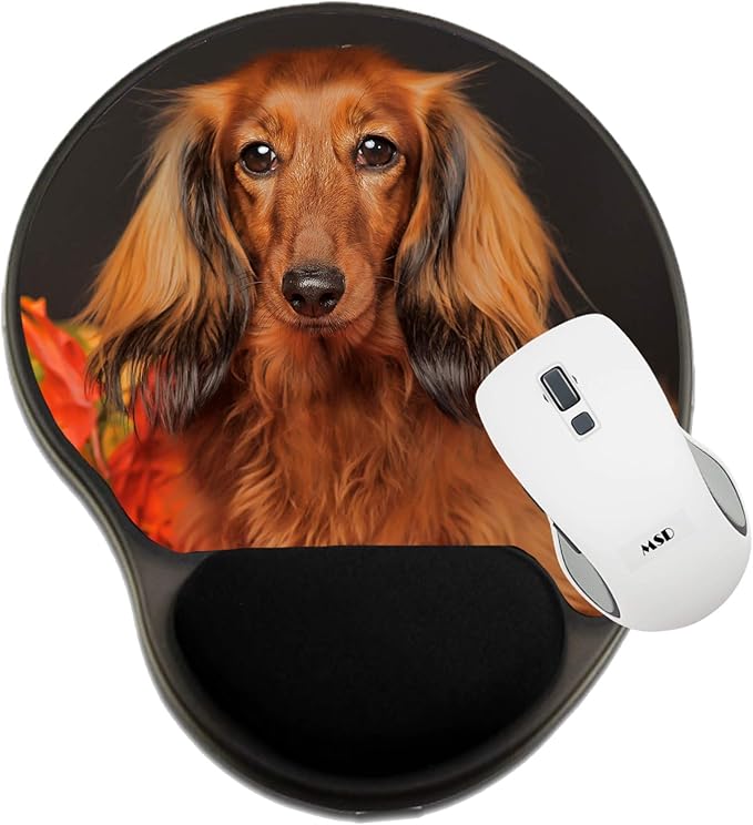 MSD Mousepad Wrist Rest Protected Mouse Pads Mat with Wrist Support Image ID: 23884274 long haired dachshund in The autumn