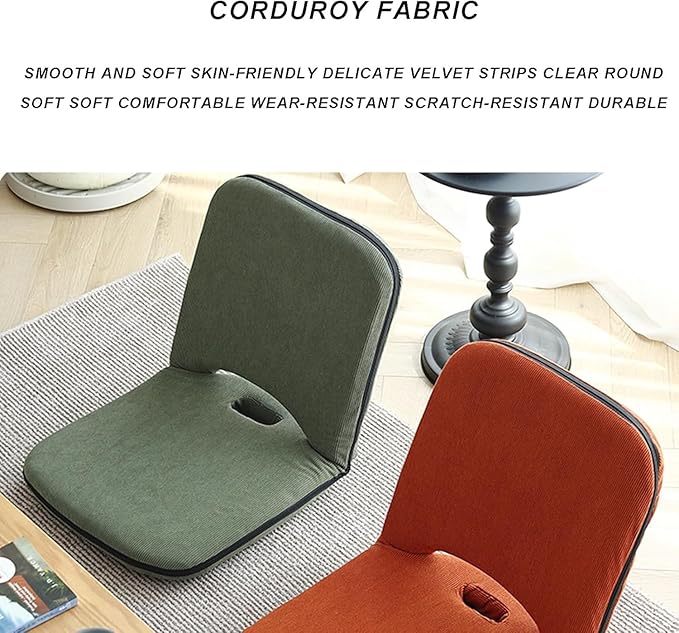 ELEFOCUS 5-Position Foldable Floor Chair with Adjustable Back Soft Sponge Corduroy Cover for Adults and Indoor Outdoor Use(GreySmall)