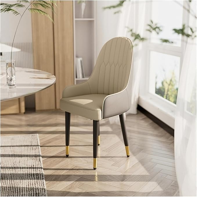 Adjustable Office Computer Chair with Armrest 1pcs Modern Style Faux Leather Upholstered Dining Chairs Solid Wood Legs for Bar Cafe Kitchen(Creamy White Gray)