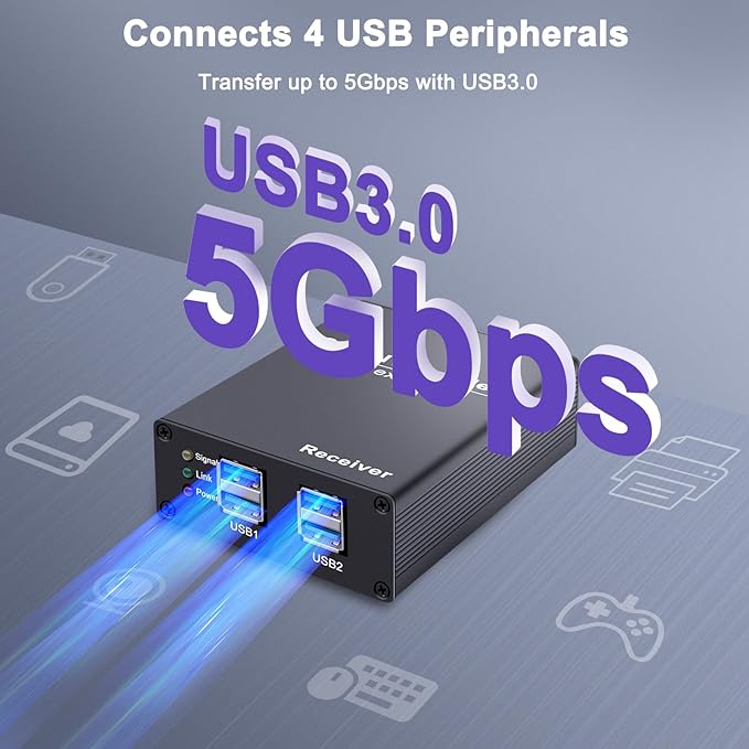 USB 3.0 Extender Over Ethernet up to 330ft 5Gbps Transmission CAT6 to 4-Port Powered USB 3.0 Hub Plug and Play No Driver for Windows/Mac/Linux Devices