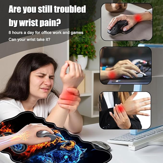 Desk Mat Mouse Pad with Wrist Rest 4-in-1 Large Mouse Pads for Desk Ergonomic Mouse Pad and Keyboard Wrist Rest Gaming Keyboard Mat for OfficeFire Tiger