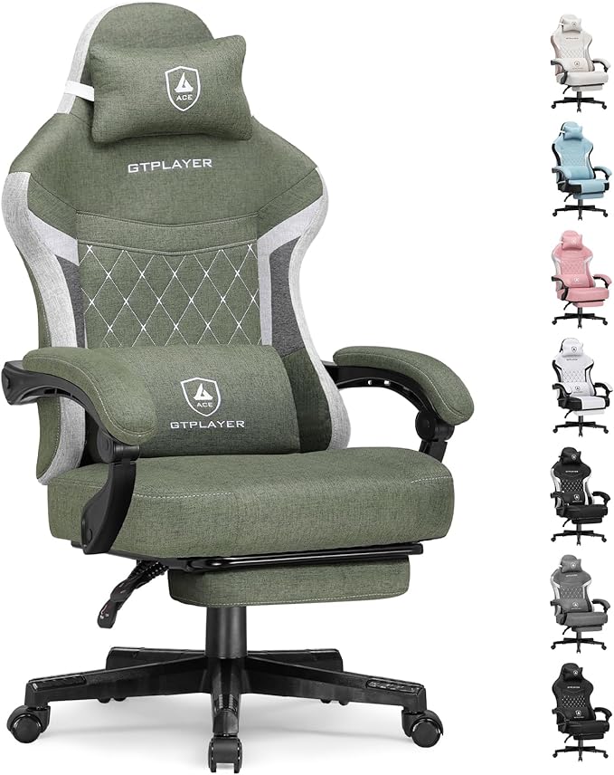GTPLAYER Gaming Chair Fabric Computer Office Chair with Pocket Spring Cushion Ergonomic Office and Gaming Video Gaming Chair with Linkage Armrests High Back Desk Chair with Adjustable Recliner