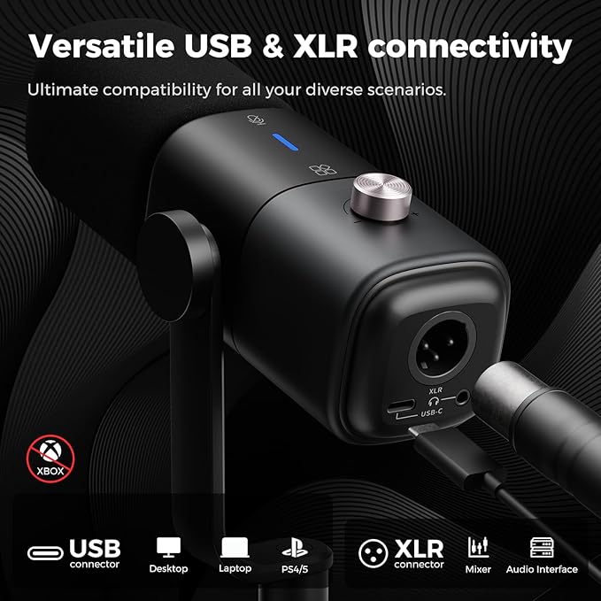 NearStream AM10X Dynamic Microphone USB/XLR Podcast Mic with Boom Arm Supercardioid Streaming Mic with AI Noise Cancellation Headphone Monitoring Mute &amp Gain Control for Gaming Podcasting