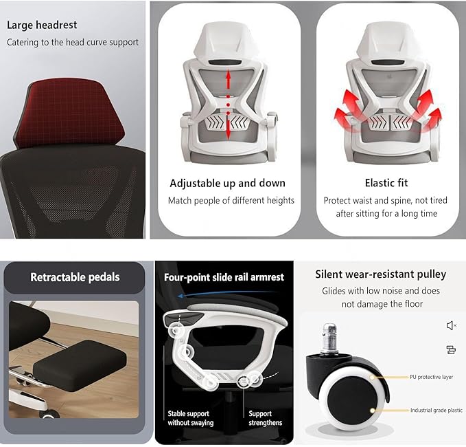 Reclining Gaming Chair Headrest and Backrest 90-135 AdjustableWheels 360 Swivel Computer Gaming Chair for HomeBedroomStudyStudentAdultsWhite+Black