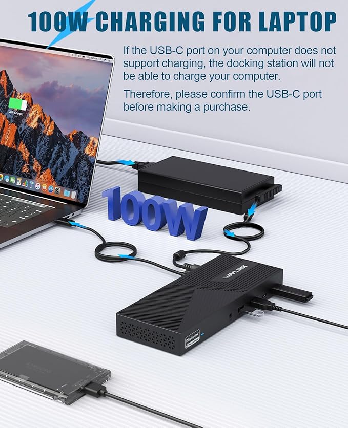 WAVLINK USB-C Triple Monitor Docking Station 3 *4K@60Hz for MacBook M1/M2/M3/M4/M5 &amp Windows – 100W PD 3×HDMI/2×DisplayPort 6x10Gbps USB Ports Gigabit Ethernet Ideal for Workstation &amp Hom