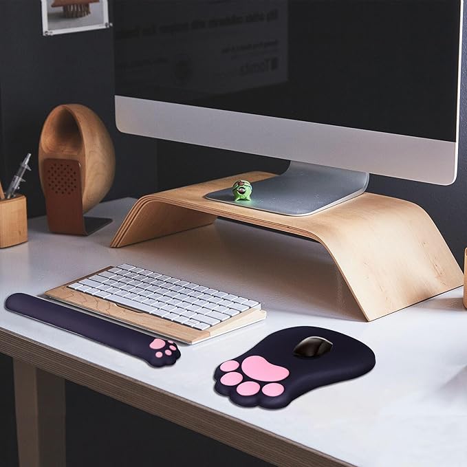 L-SPOUTTO Ergonomic Mouse Pad with Wrist Rest and Keyboard Wrist RestCute Comfortable Computer Mouse Pad Wrist Support Pain Relief Mousepad with Non-Slip PU Base for Desk Laptop Gaming OfficeBlack