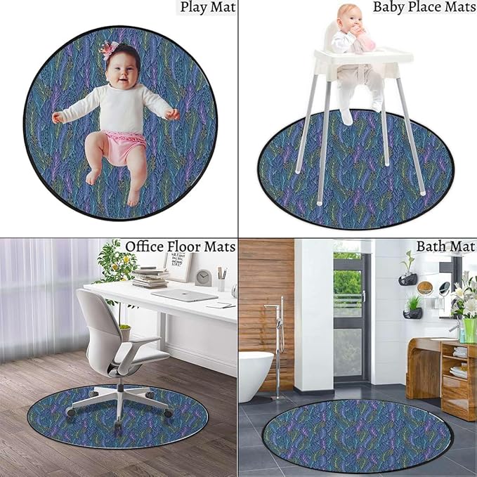 Magenta Office Chair Cushion Mat for Hard Floors Non Slip Multi-Purpose Desk Chair Mat Rug for Hardwood Tile Floor Carpets Feathers Boho Pattern Repeating Sixties Diameter 35.4 in