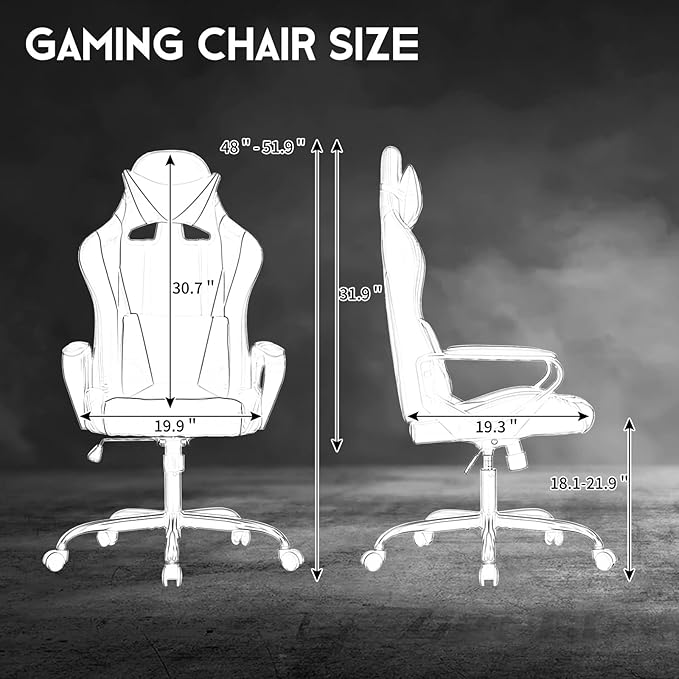 Ergonomic Gaming Chair Home Office Desk Chair with Headrest and Lumbar Support for Adults Height Adjustable Computer Chairs Pu Leather 360° Swivel High-Back Blue