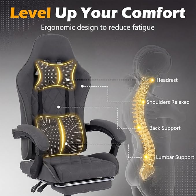 Giantex Gaming Chair Height Adjustable Computer Chair with Headrest Lumbar Support Linkage Armrests Reclining Backrest Footrest &amp 360° Swivel Seat Video Game Chair Ergonomic Office Task Cha