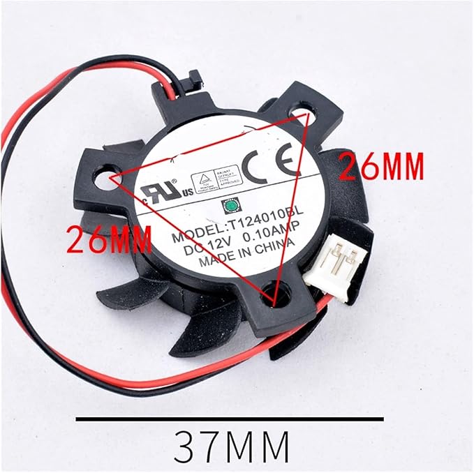 T124010BL Diameter 37mm Hole Pitch 26mm 12V 0.10A Double Ball Router Radiator Cooling Fan