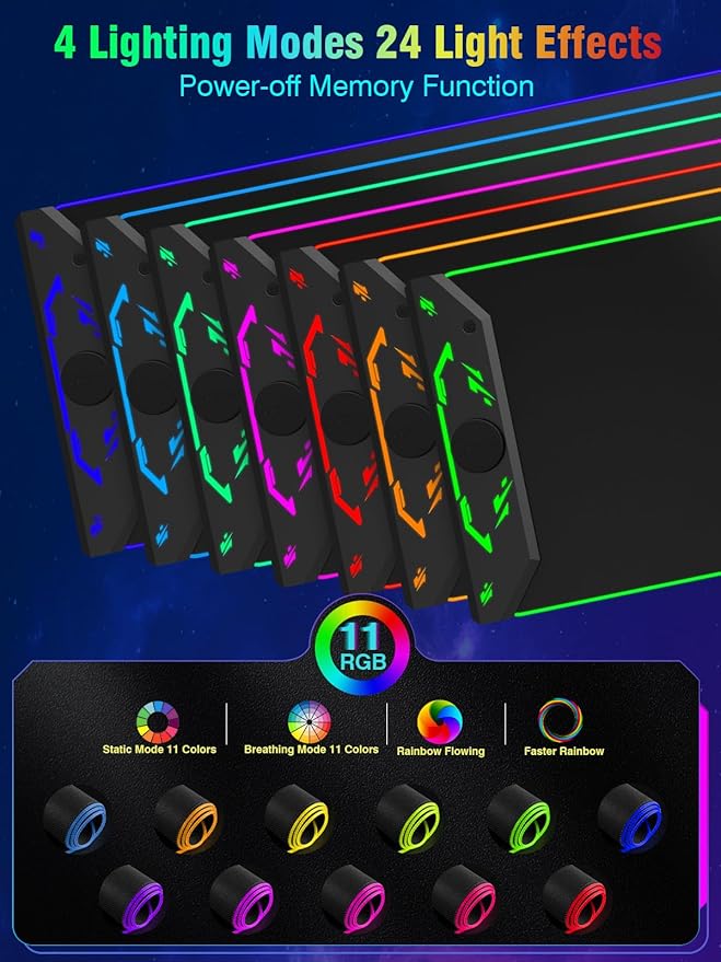 Gaming Mouse Pad RGB 35x15.8 Large Keyboard Desk Mat with Magnetic Wireless Charging for iPhone 24 Light Effects Non-Slip Base Waterproof Ultra-Smooth Surface with Adapter Black