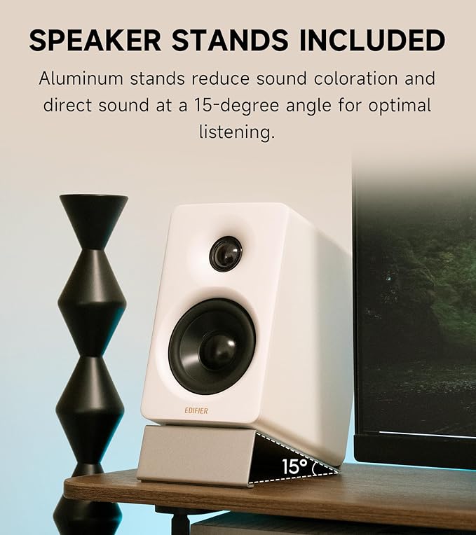 Edifier M60 Multimedia Speaker Bluetooth 5.3 66W RMS Hi-Res Audio &amp Hi-Res Wireless Audio LDAC3 Mid Bass &amp 1 Tweeter USB-C &amp Aux Inputs Compact Desktop Speaker - White (Renewed)