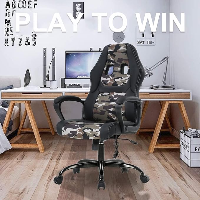 BSTOPHKL Gaming Chair Ergonomic Video Game Chairs High Back Computer Chair with Comfortable Cushion Armrests Lumbar Support Task Rolling Swivel Office Chair for Adults Teen CAMO