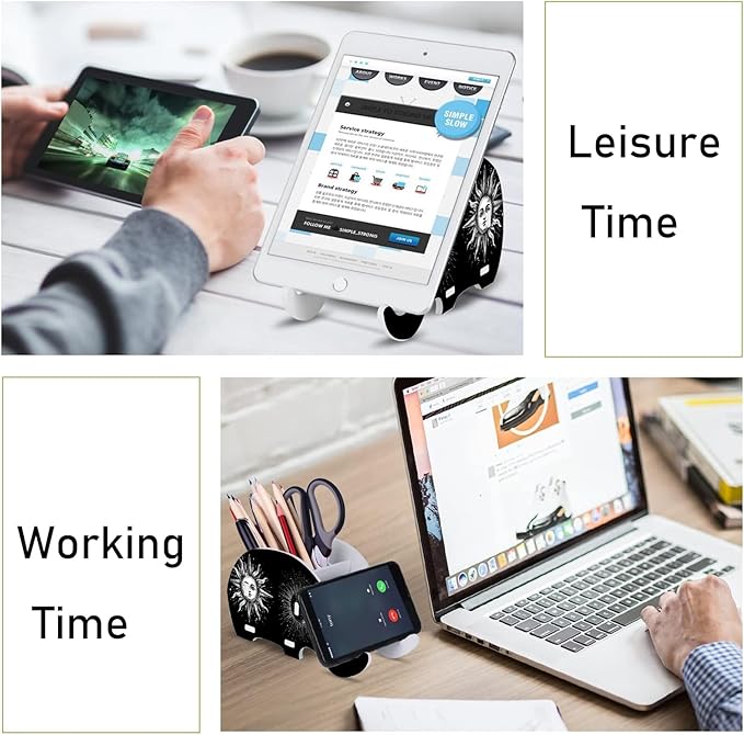 Keyboard Wrist Rest Pad Ergonomic Mouse Pad SetNon-Slip PU Base for Laptop Home Gaming OfficeMatching Elephant Pen Holder and Cup Coaster(Sun and Moon)